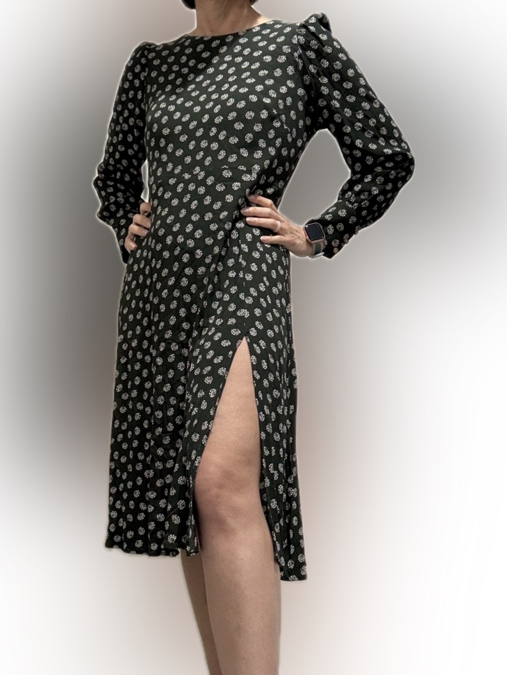 LOFT Floral Fit & Flare dress with front slit size 8